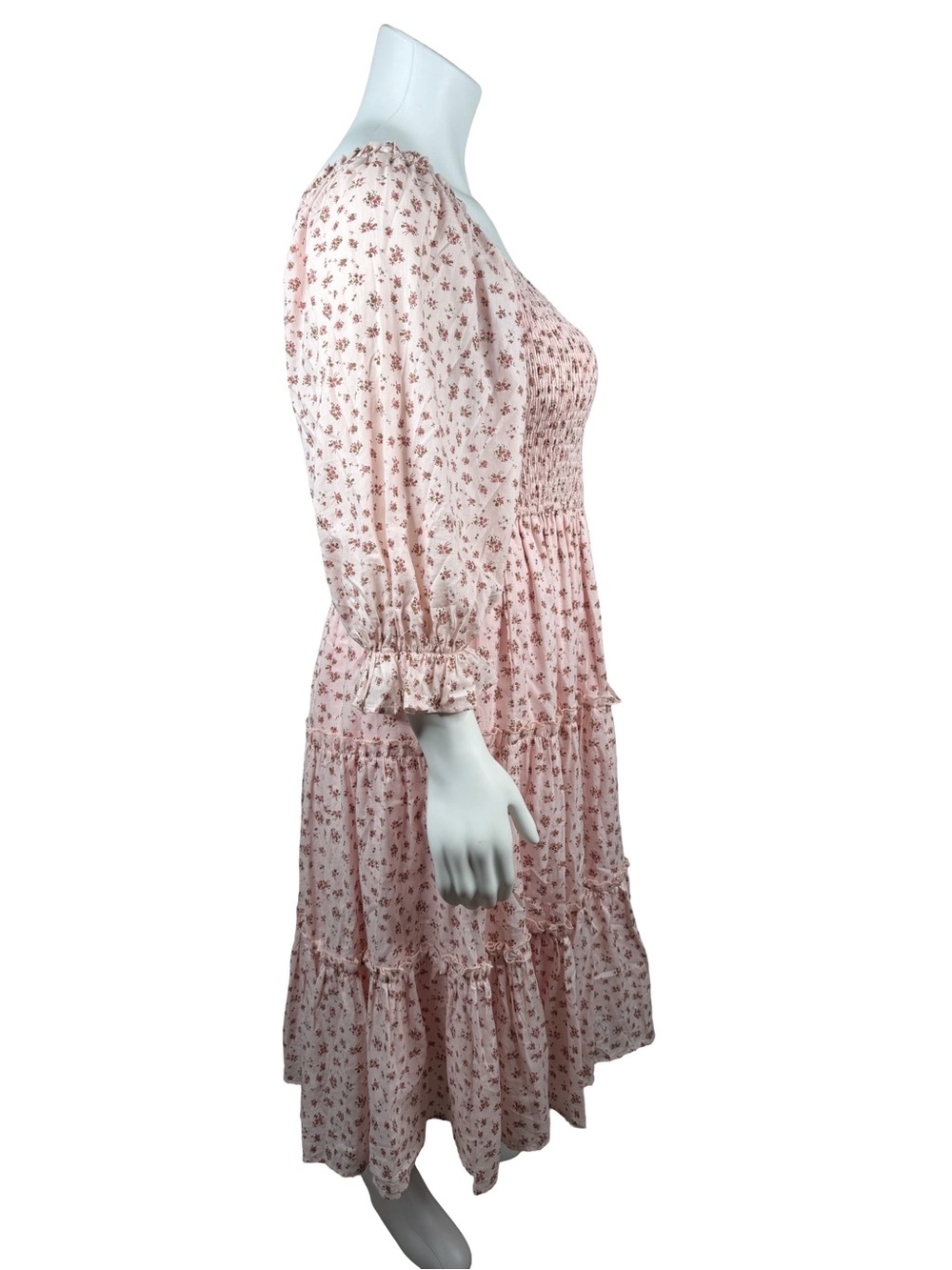Ivy City Co Smocked Square-Neck Pink Floral Midi Dress Sz. 1X - Picture 2 of 4